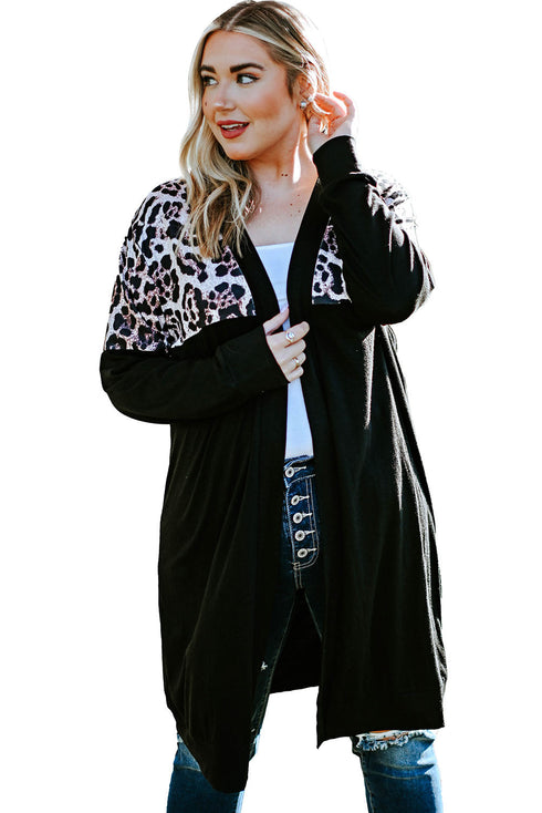 Printed Leopard Detail Plus Size Cardigan